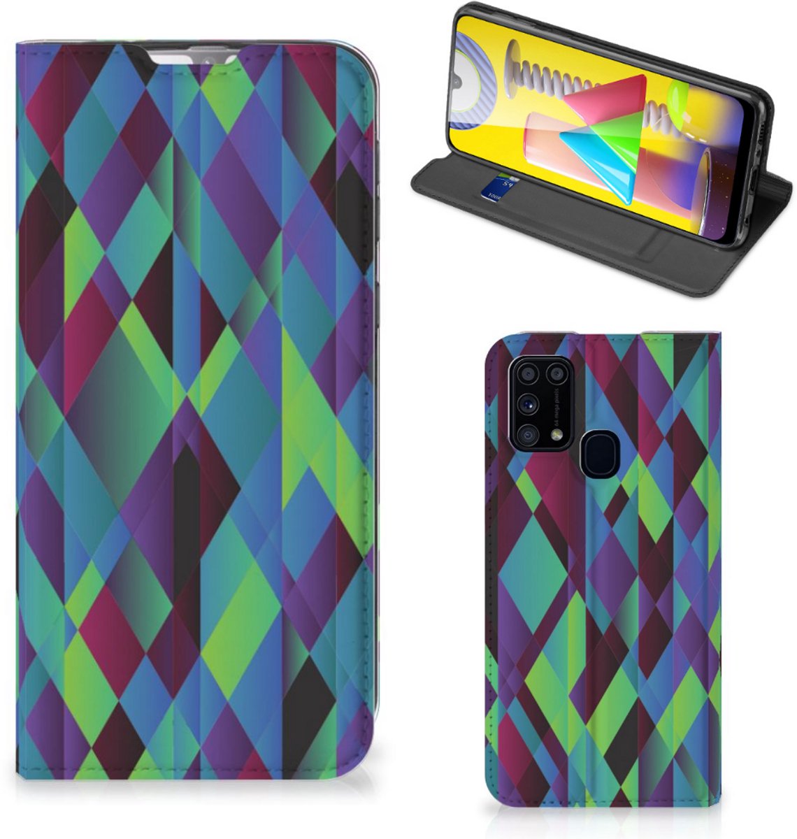 Standcase Hoesje voor Samsung Galaxy M31 Stand Case Abstract Green Blue