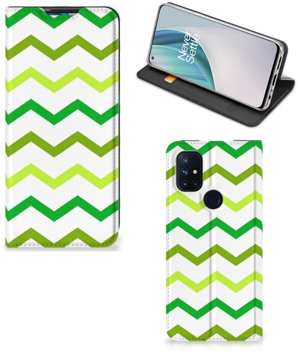 OnePlus Nord N10 5G Hoesje met Magneet Zigzag Groen