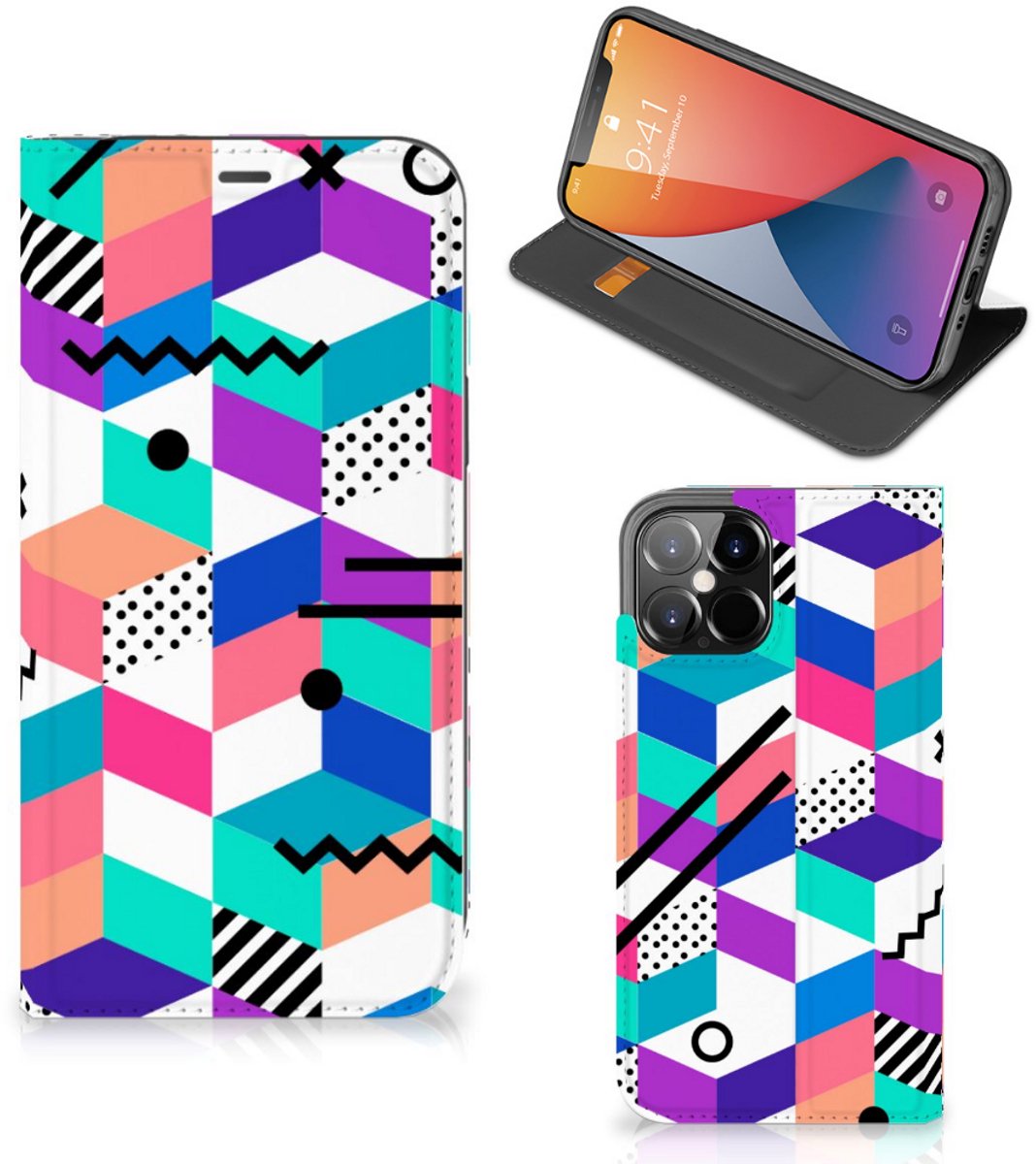 iPhone 12 Pro Max Stand Case Blokken Kleurrijk