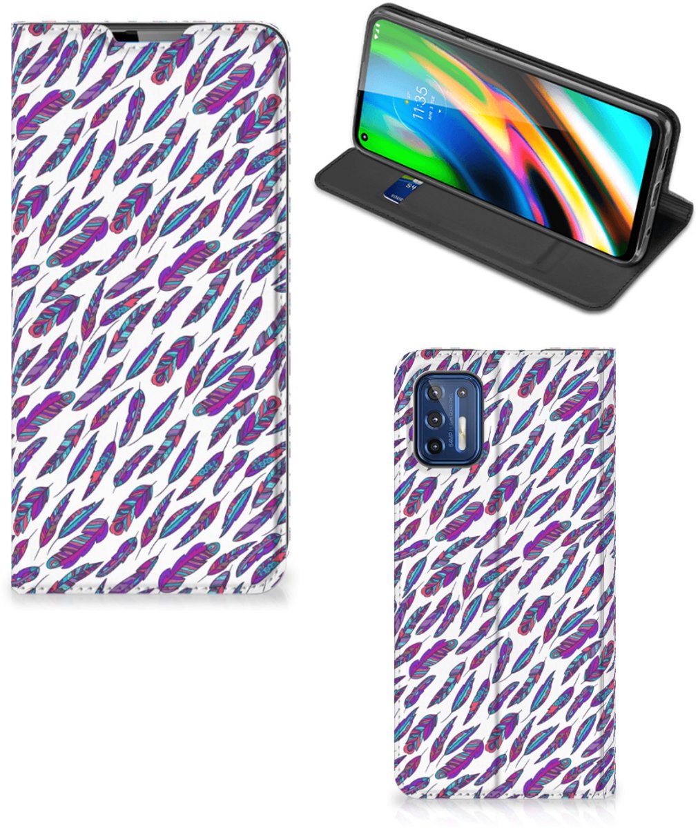 Motorola Moto G9 Plus Hoesje met Magneet Feathers Color