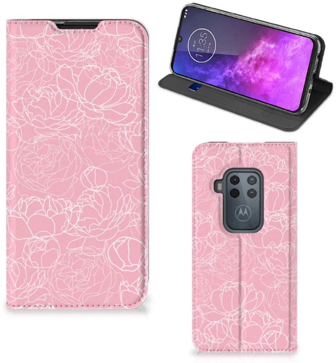 Motorola One Zoom Smart Cover White Flowers