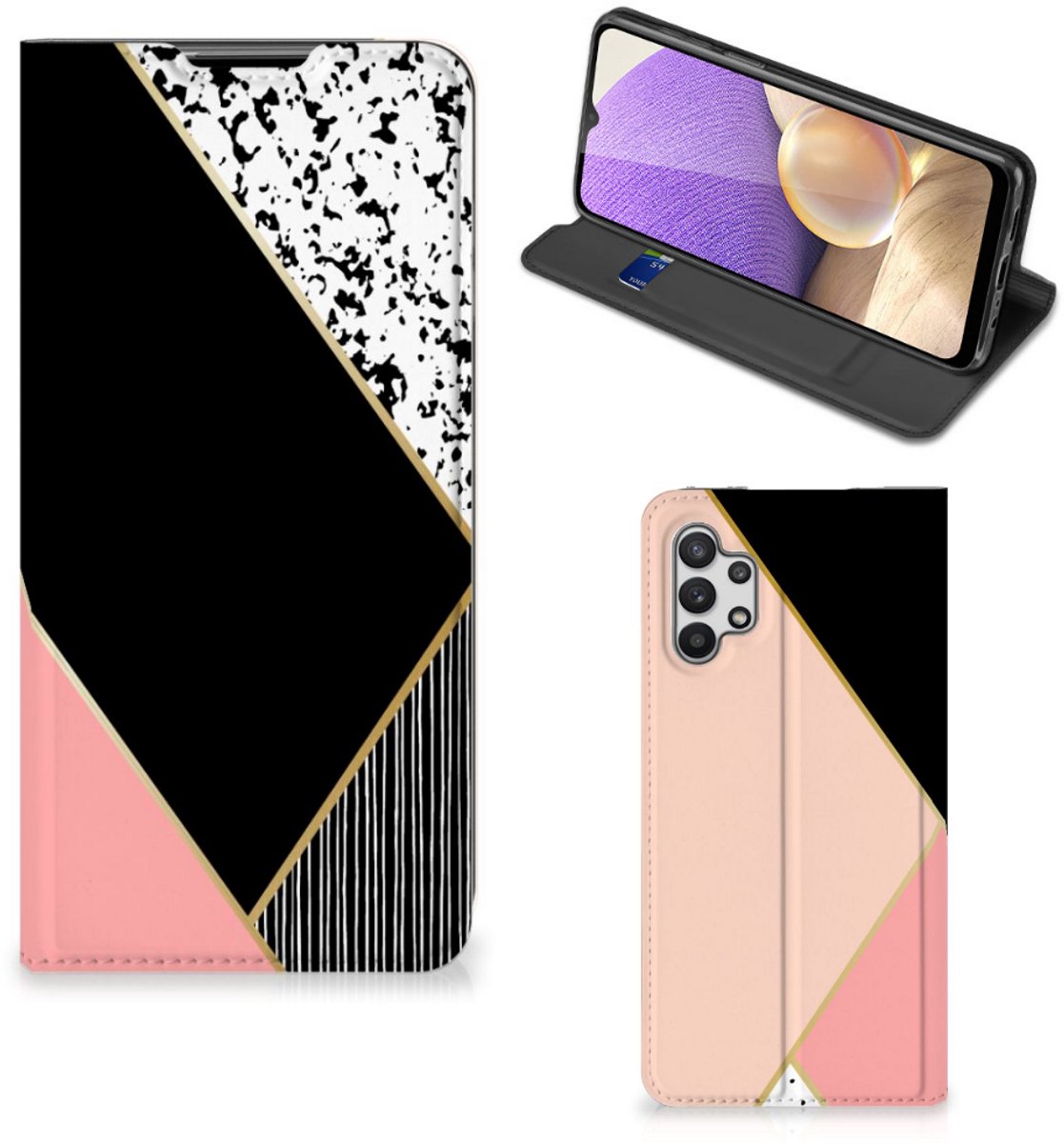 Samsung Galaxy A32 5G Stand Case Zwart Roze Vormen