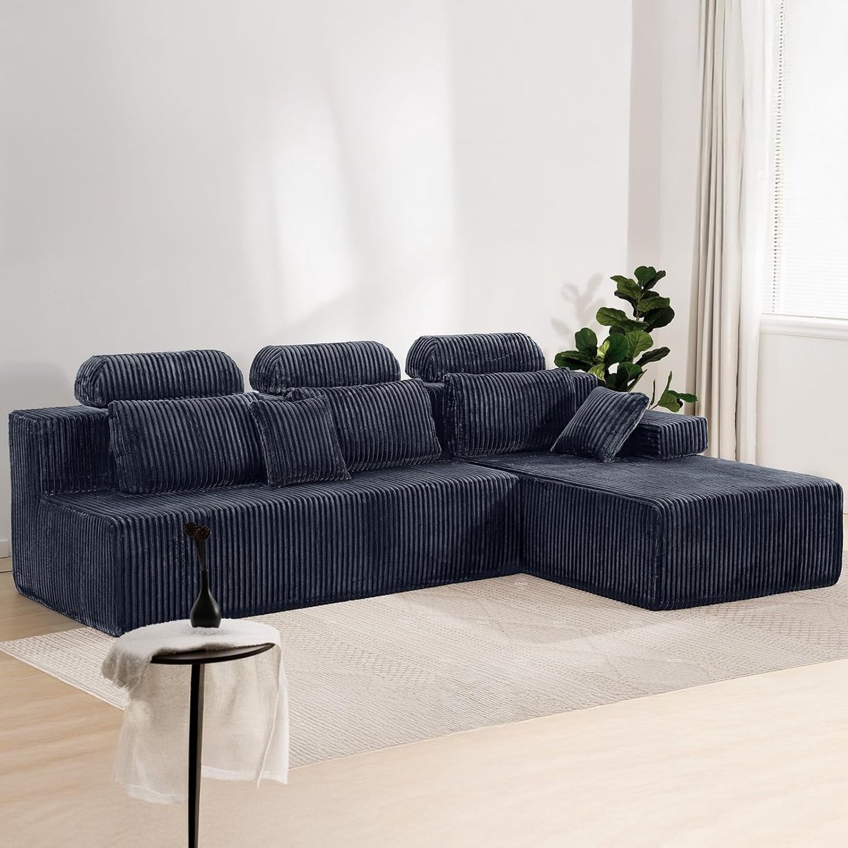 Hoekbank met hoge rugleuning 270x172 cm – L-vormige 3-zits slaapbank met corduroy, chaise longue links of rechts, relaxbank voor woonkamer, vrijstaand, montagevrij – Grijs – Urbanhome