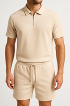 Heren Zomerset 2-delig – T-shirt met Rits & Short – Ribstof – Slim Fit – Valt klein – Caniko