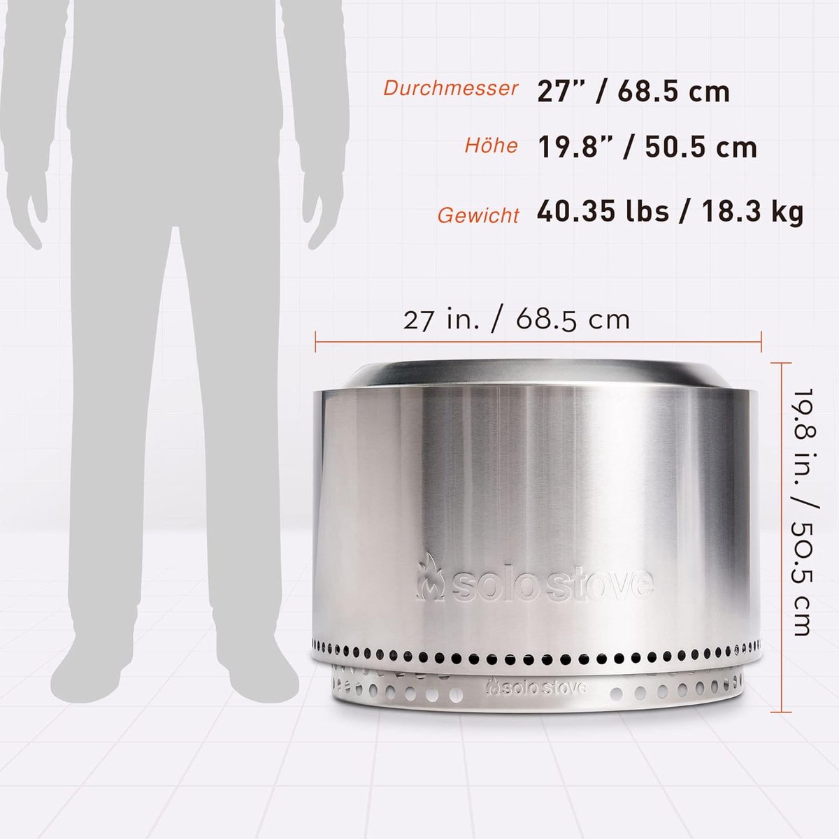 Vuurschaal Buiten – Bellavero Yukon Fire Pit Pro 2.0 Rookarm – Grote Houtgestookte Vuurkorf met Standaard – RVS Design – Uitneembare Aslade – Ø68,5 cm – Zilver