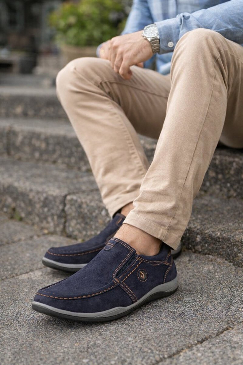 Instappers- Herenschoenen- Suède leer instappers heren – Casual comfort & stijlvolle afwerking 220 - Donkerblauw- Maat 41