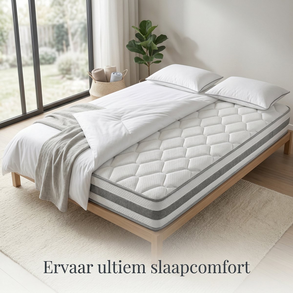 VVBV Pocketvering Matras 90x200 cm met 25 cm Hoog, OEKO-TEX - Comfortschuim, H4 Stevigheid, 7-Zone Pocketvering - Wit White
