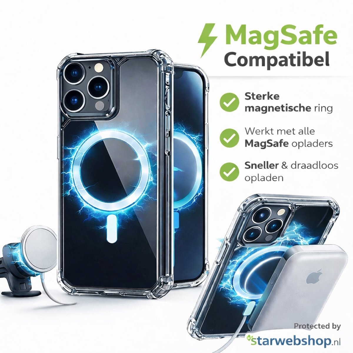 GREEN ON MagSafe Anti Shock Hoesje – Geschikt voor iPhone 16 pro max – Magnetisch – Siliconen Bescherming