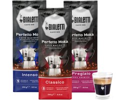 Bialetti Perfetto Moka Koffie proefpakket 3 x 250 gram - Classico, Delicato en Intenso