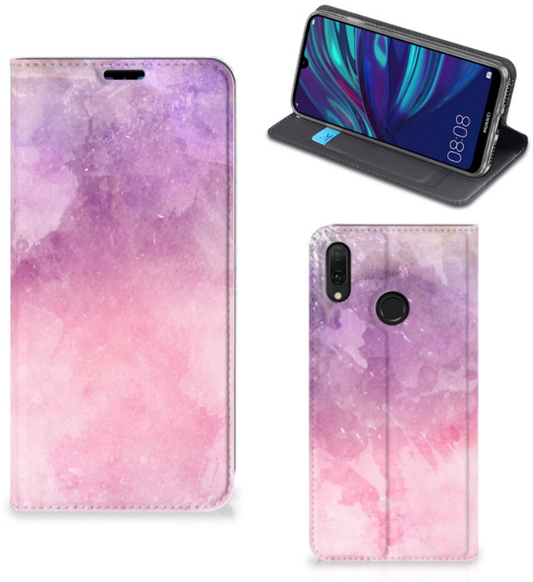 Bookcase Huawei Y7 hoesje Y7 Pro (2019) Pink Purple Paint