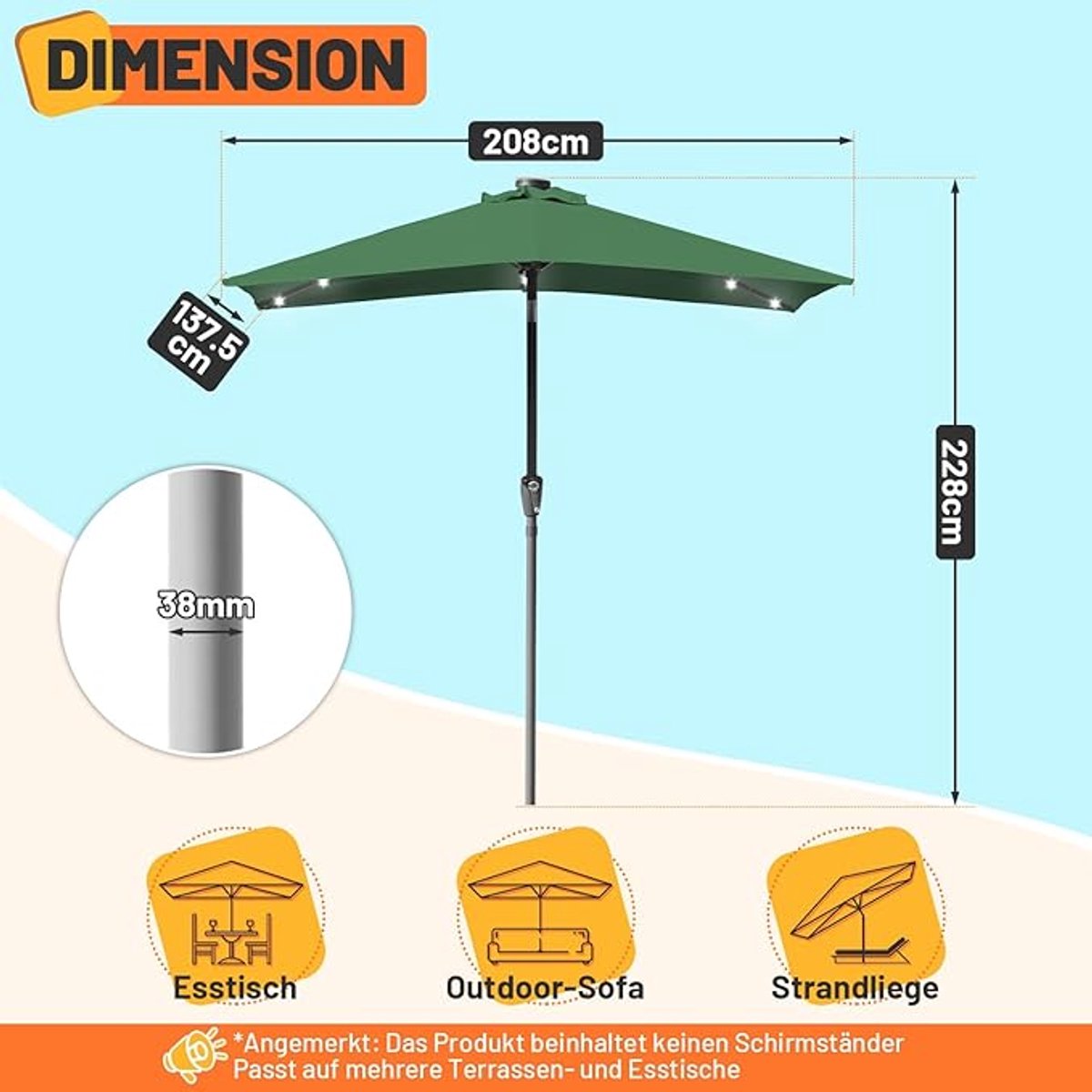 Zweefparasol mit LED Beleuchtung 225x225 cm – Bellavero Outdoor Sonnenschirm für Terrasse, Garten & Balkon – UV-Schutz, Kurbelfunktion & Neigbar, Weiß, Wetterfest & Stabiler Stahlmast – Bellavero