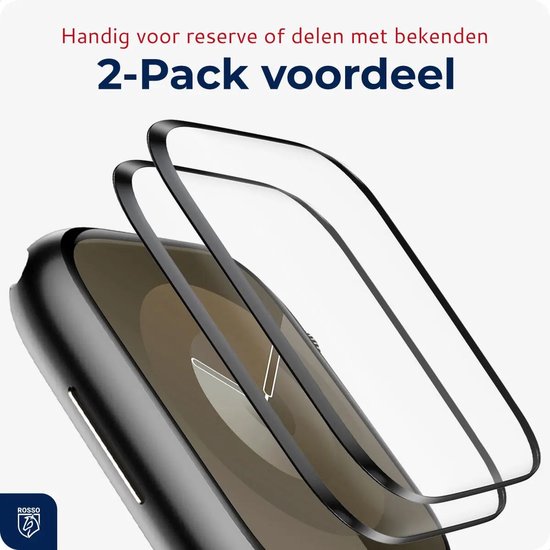 Twee glazen screenprotectors voor een Apple Watch, met de tekst '2-Pack voordeel'.