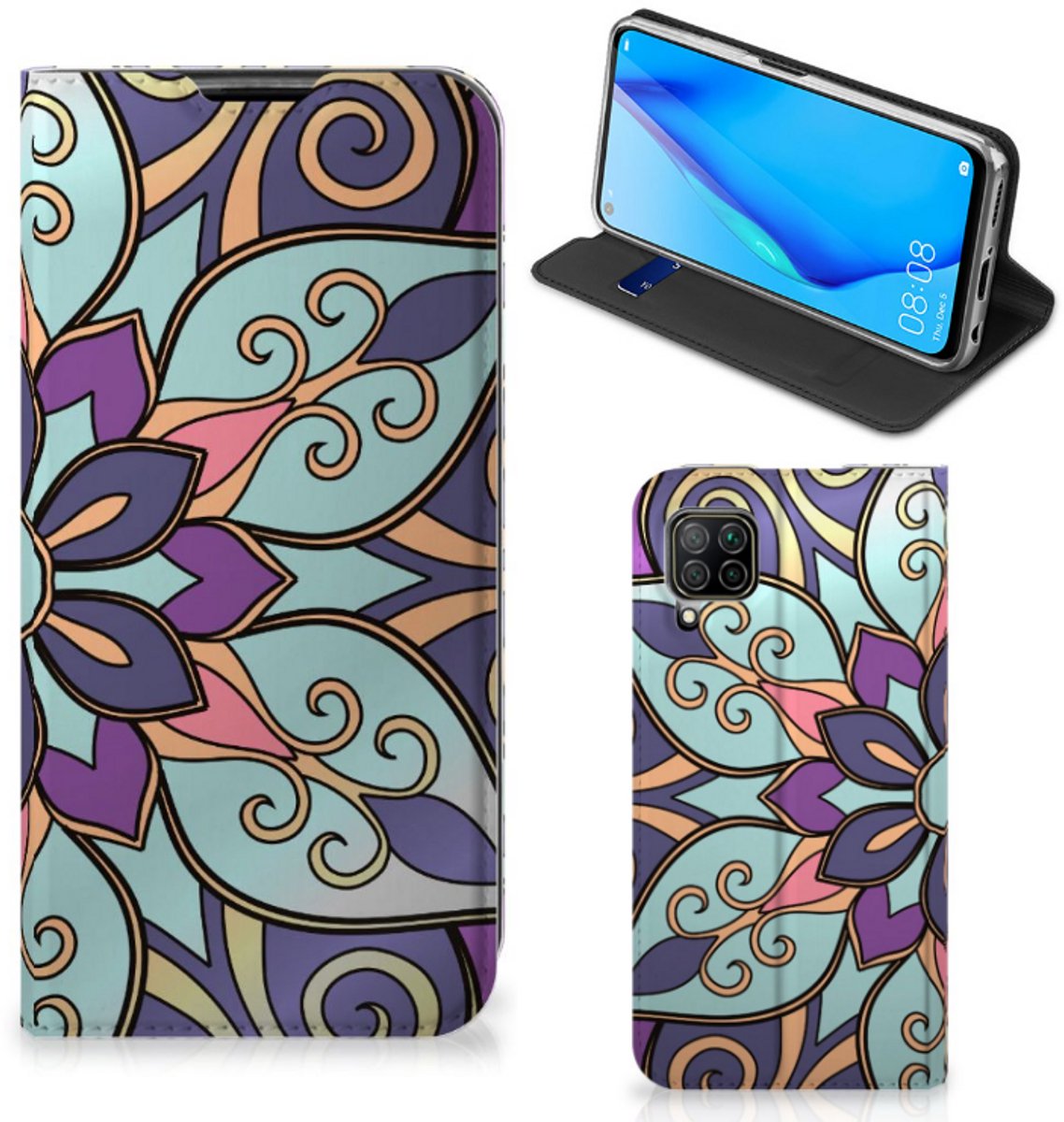 Huawei P40 Lite Smart Cover Purple Flower