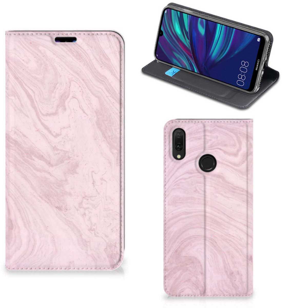 Huawei Y7 hoesje Y7 Pro (2019) Standcase Marble Pink - Origineel Cadeau Vriendin