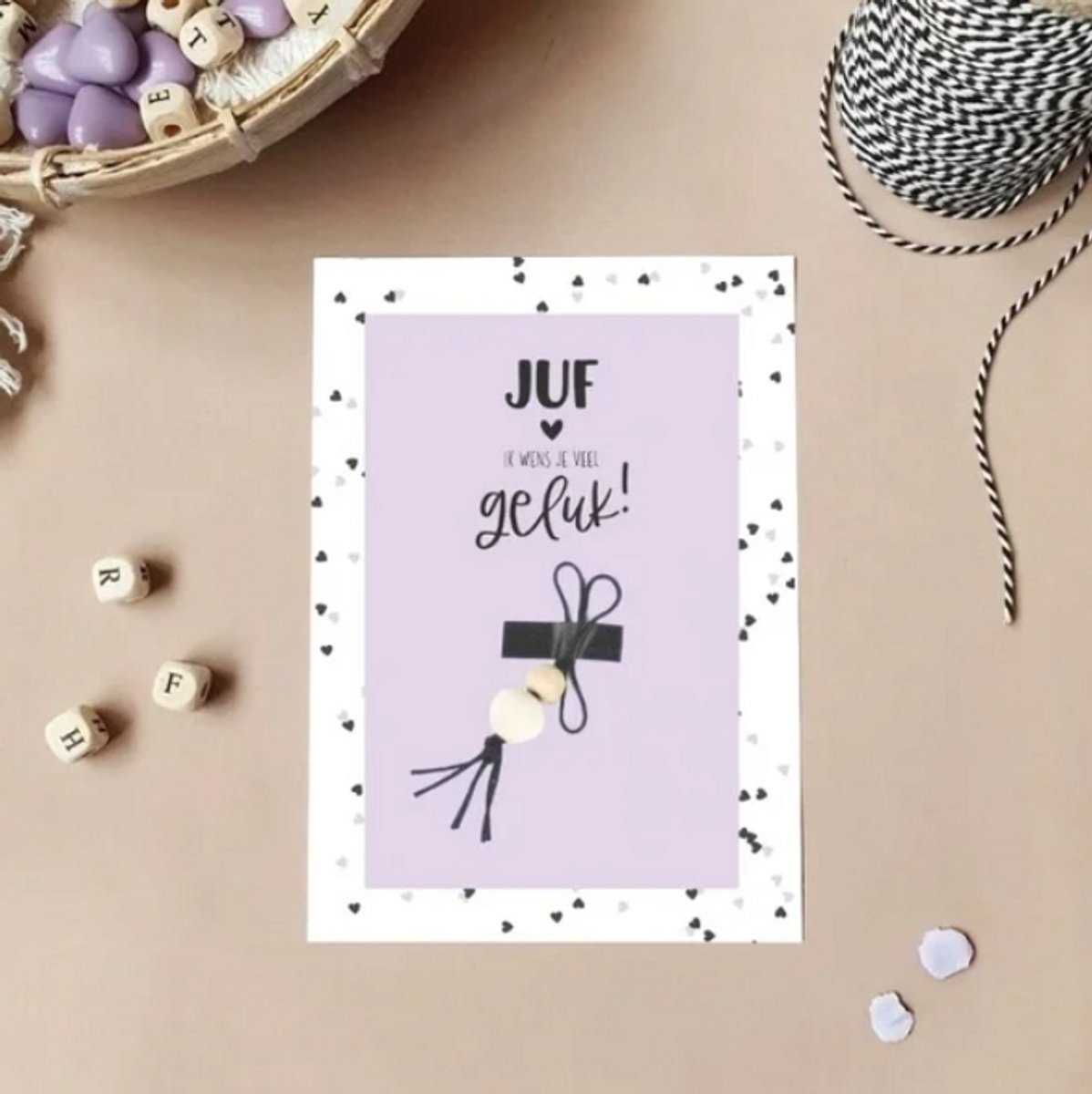 Kaart met gelukspoppetje - Juf Ik wens je veel geluk - Einde schooljaar - Juffrouw - School - Cadeau