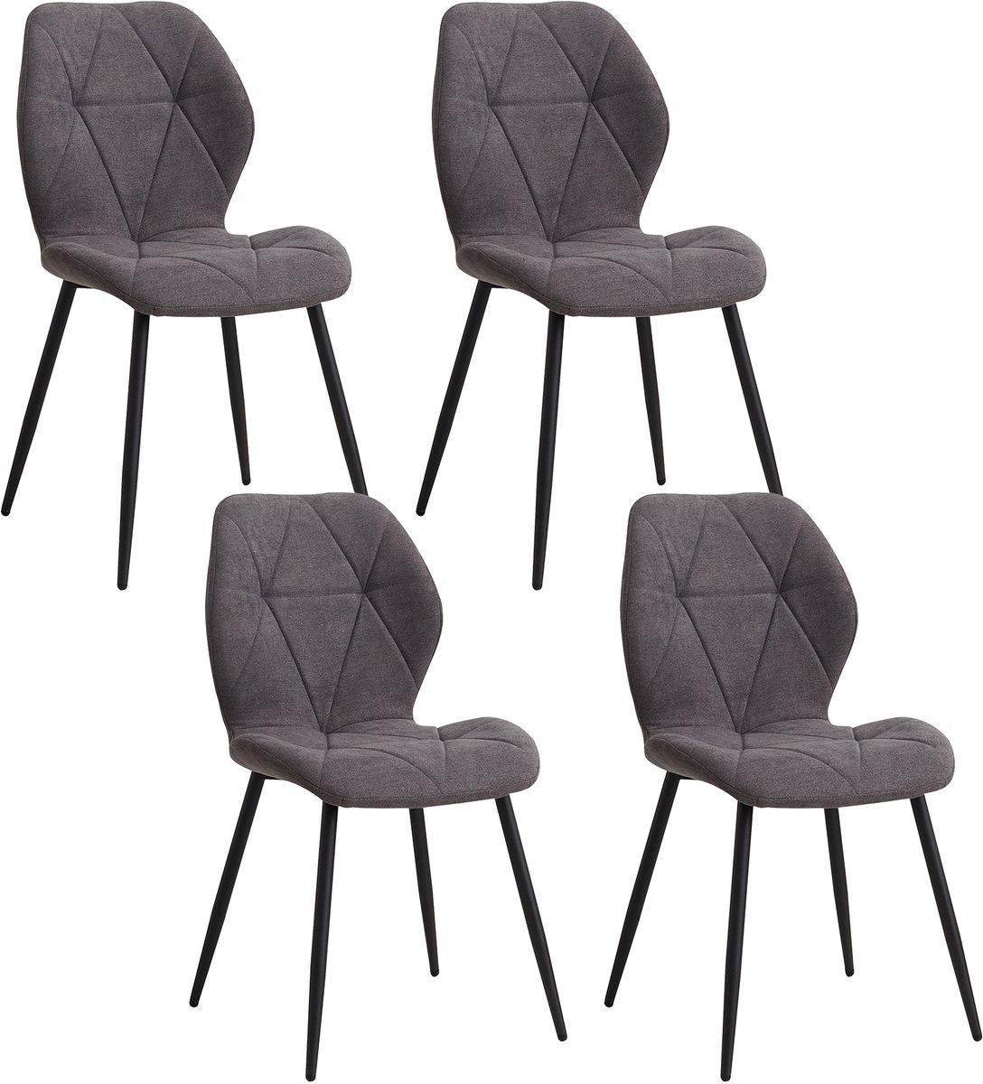 Glowstride - Eetkamerstoelen - Set van 4 grijs - Gestoffeerde Gewatteerde Linnen Stof - Metalen Poten