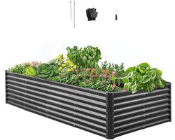 VEVOR Verhoogd Tuinbed, Metaal, 2400x1200x600 mm, Plantbed, Groentebed, Plantenbak met Open Bodem & Afgeronde Randen, Groot Bloembed, Kruidenbed, Ideaal voor Groenten, Bloemen, Kruiden & Vetplanten