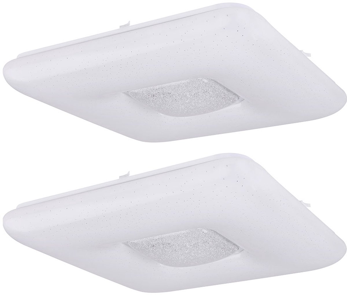 LED plafondlamp sterrenhemel plafondlamp woonkamerlamp eetkamerlamp, heldere kristallen, metaal chroom, 24 W 1600lm 3000K, L x B x H 43 x 43 x 8 cm, set van 2
