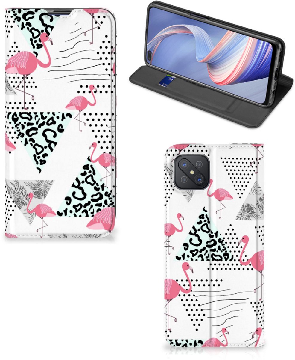 Book Case voor OPPO Reno4 Z 5G Hoesje maken Flamingo Triangle