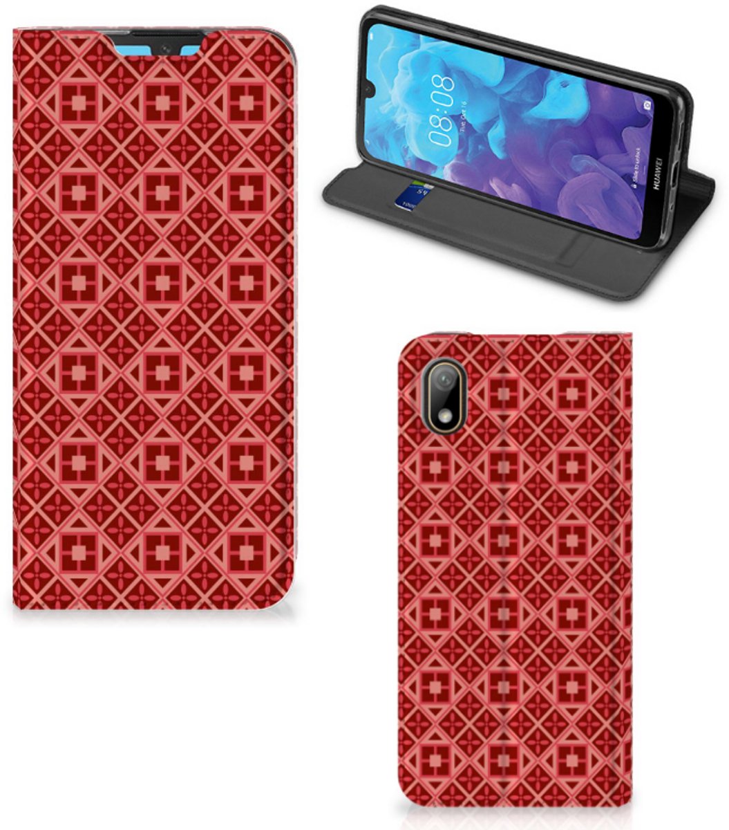 Huawei Y5 (2019) Hoesje met Magneet Batik Rood