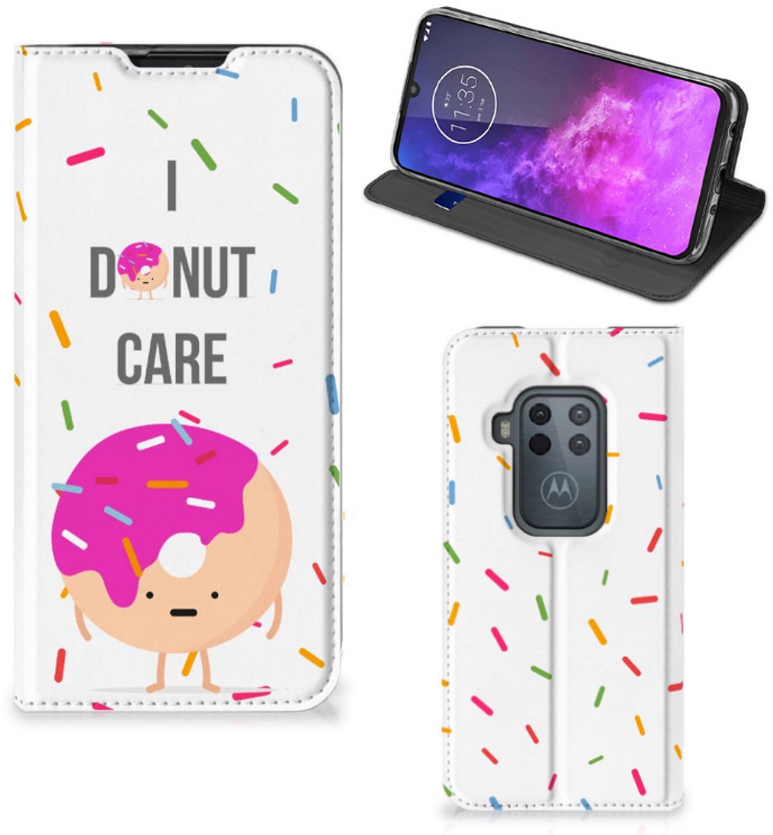 Motorola One Zoom Flip Style Cover Donut Roze