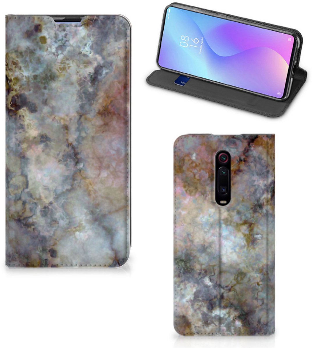 Standcase Hoesje voor Xiaomi Redmi K20 Pro Standcase Marmer Grijs