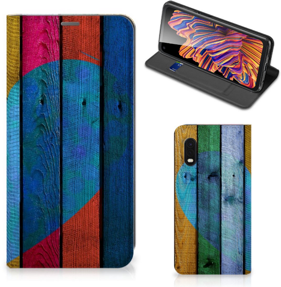 Samsung Xcover Pro Book Wallet Case Wood Heart - Cadeau voor je Vriend