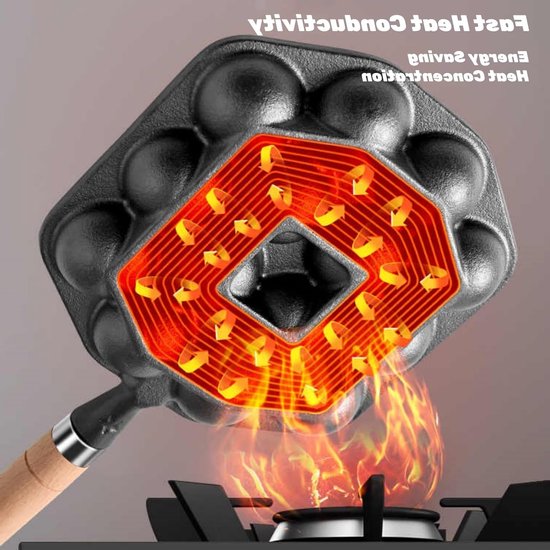 Takoyaki Pan met 14 Holes - Ideaal voor Takoyaki, Aebleskiver en Poffertjes - Gietijzeren Grillpan met Afneembare Handgreep van Merkloos — afbeelding 2