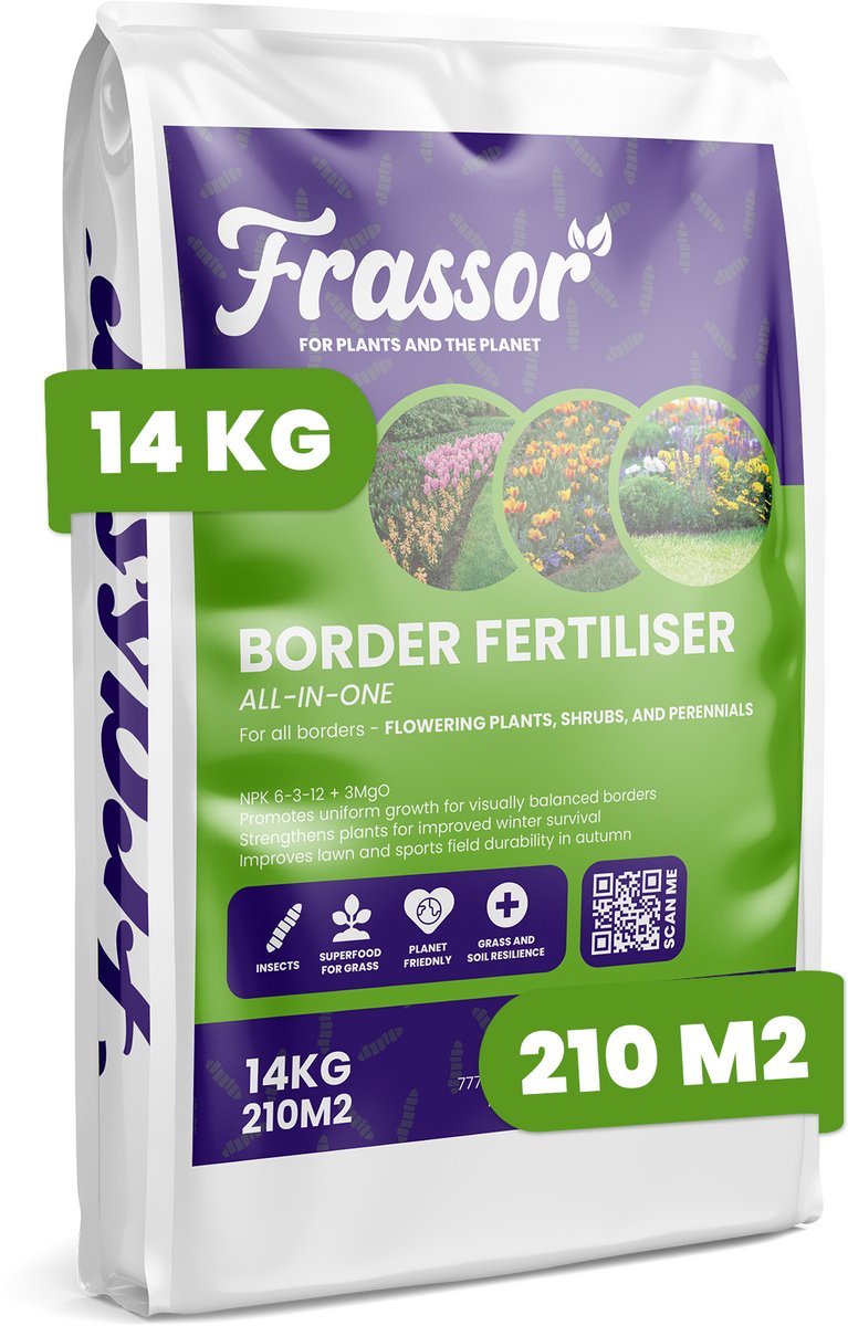 Border Meststof - All-In-One - 14 Kg Voor 210 M2 - Npk 6-3-12 + 3Mgo - Korrel - Bevordert Een Gelijkmatige Groei Voor Visueel Uitgebalanceerde Borders - Levert Professionele Resultaten Met Minder Onderhoud - Verbetert De Plantweerbaarheid - Frassor