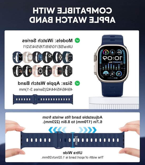 5-Pack Ocean Band Geschikt voor Apple Watch Ultra 2 - Siliconen Vervangband voor 49mm, 46mm, 45mm, 44mm, 42mm - Comfortabele Horlogeband voor Mannen en Vrouwen, Geschikt voor Series 10, 9, 8, 7, 6, 5, 4, SE — afbeelding 5