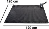 Zwarte Intex solar mat 120 x 120 cm met verticale ribbels en aansluitingen.