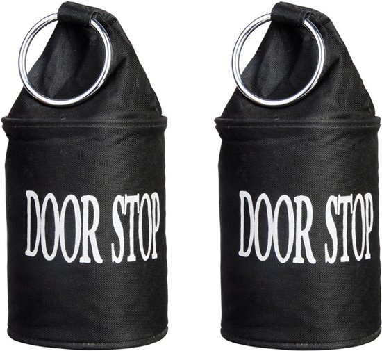 Deurstopper met ring van canvas -  functionele hoogte: 16cm - SET 2-Stuks gevuld met zand - zwart