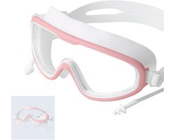 Zwembrillen - Zwembrillen met groot montuur voor volwassenen, anti-condens - Transparante anti-condens duikbril - Zwembrillen met UV-bescherming - Lekvrij ontwerp - Unisex - Geschikt voor zwembaden, open water, etc. - Roze, wit