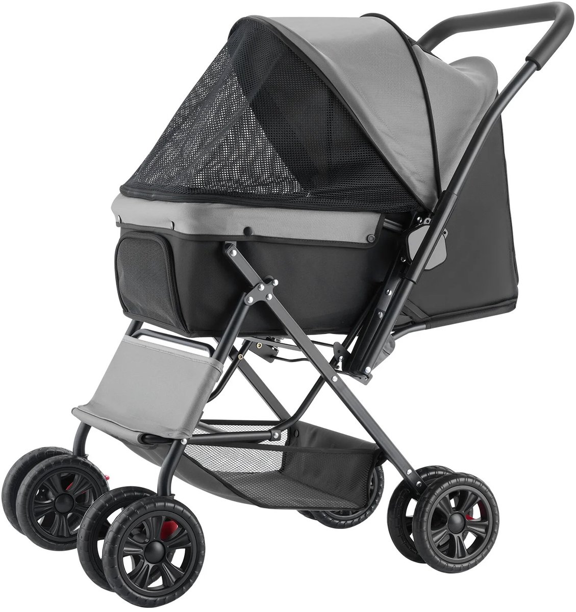 Naiz® - Hondenbuggy - Grijs - Omkeerbaar handvat - Geschikt voor honden tm 20 kg - Inklapbaar