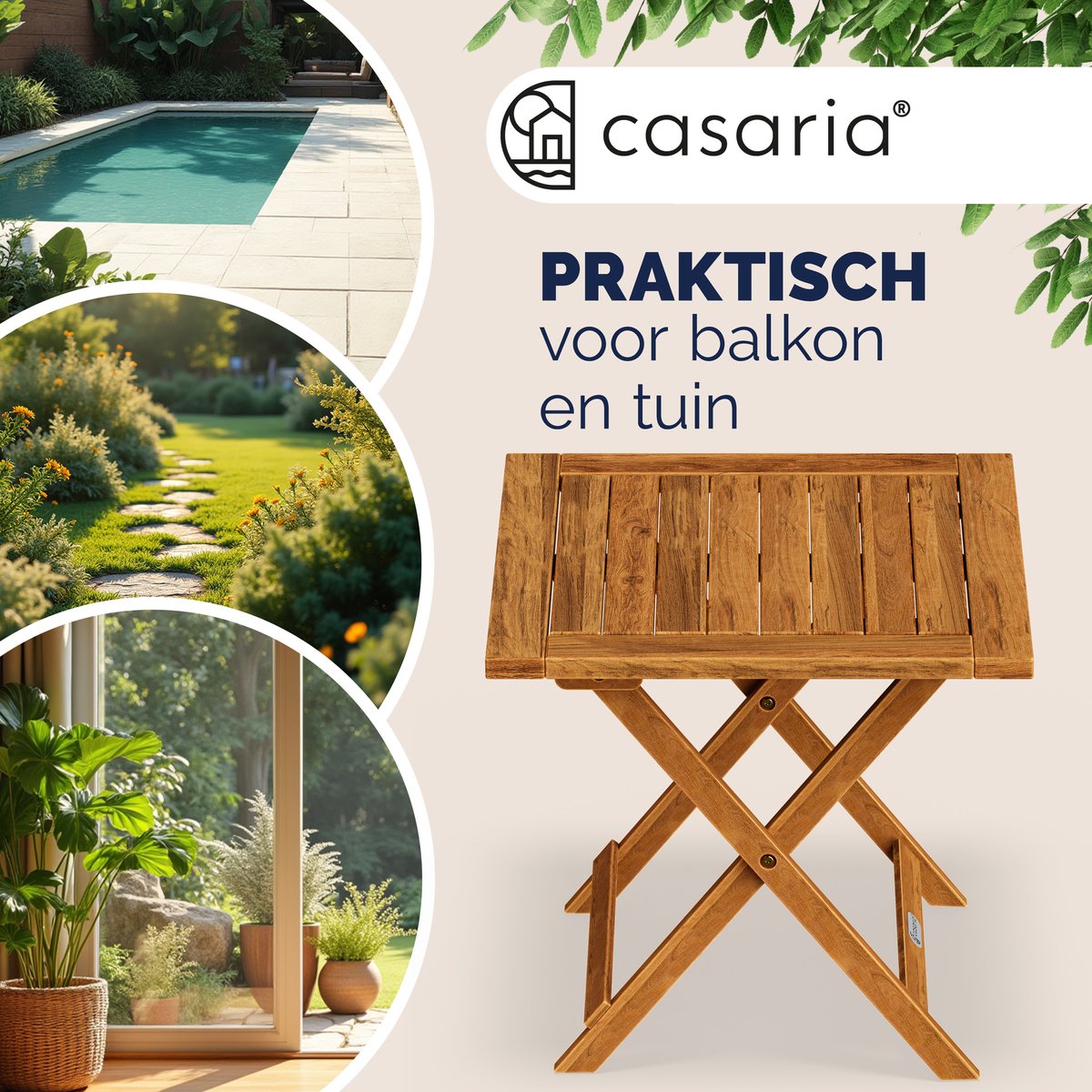 Casaria Bijzettafel - Acacia Hout 46x46x46cm Inklapbaar - Bruin thumbnail 4