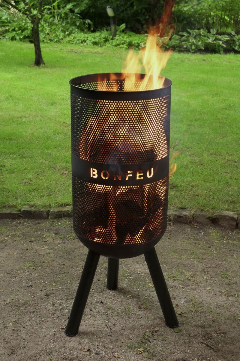 BonFeu BonVes Fire Basket 34 cm - With Grill Grate and Poker - Black