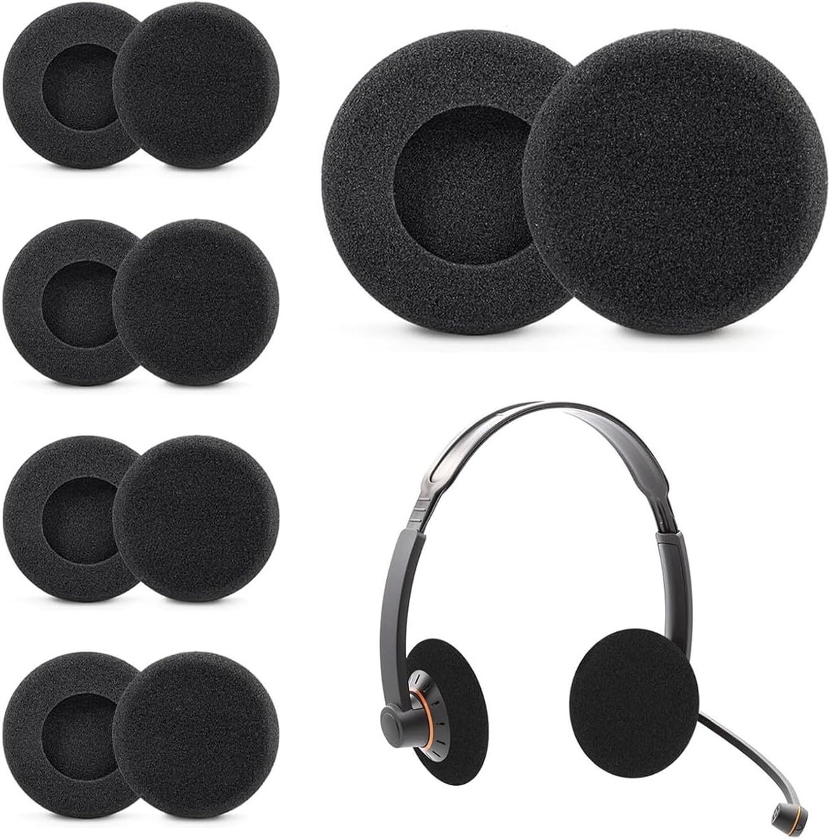 Set van 10 Vervangende Oorkussens voor Audio Hoofdtelefoons - Zachte Spons Oorkussens, Comfortabele Accessoires voor Hoofdtelefoons, 5 cm Zwart