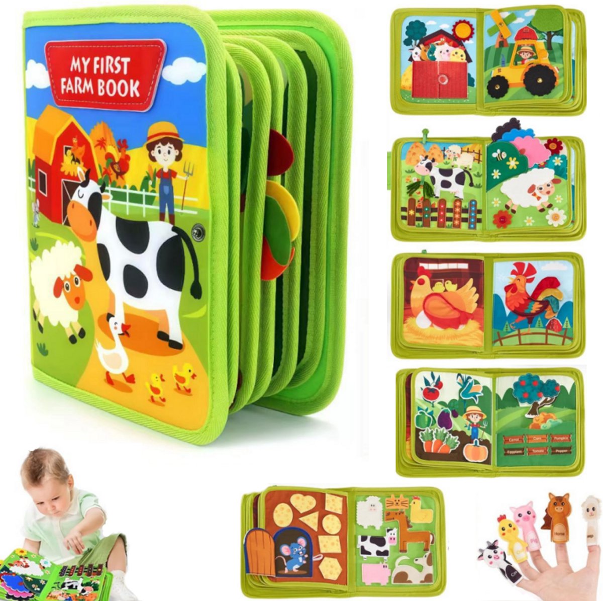 20-in-1 Rustig Boek voor Peuters - Montessori Speelgoed voor 1 Jaar – Zacht Vilt Stil Boek – Farm Thema – Sensorisch en Educatief Speelgoed – Perfect voor Autoreizen en Vliegtuig – Cadeau voor 1 2 3 Jaar