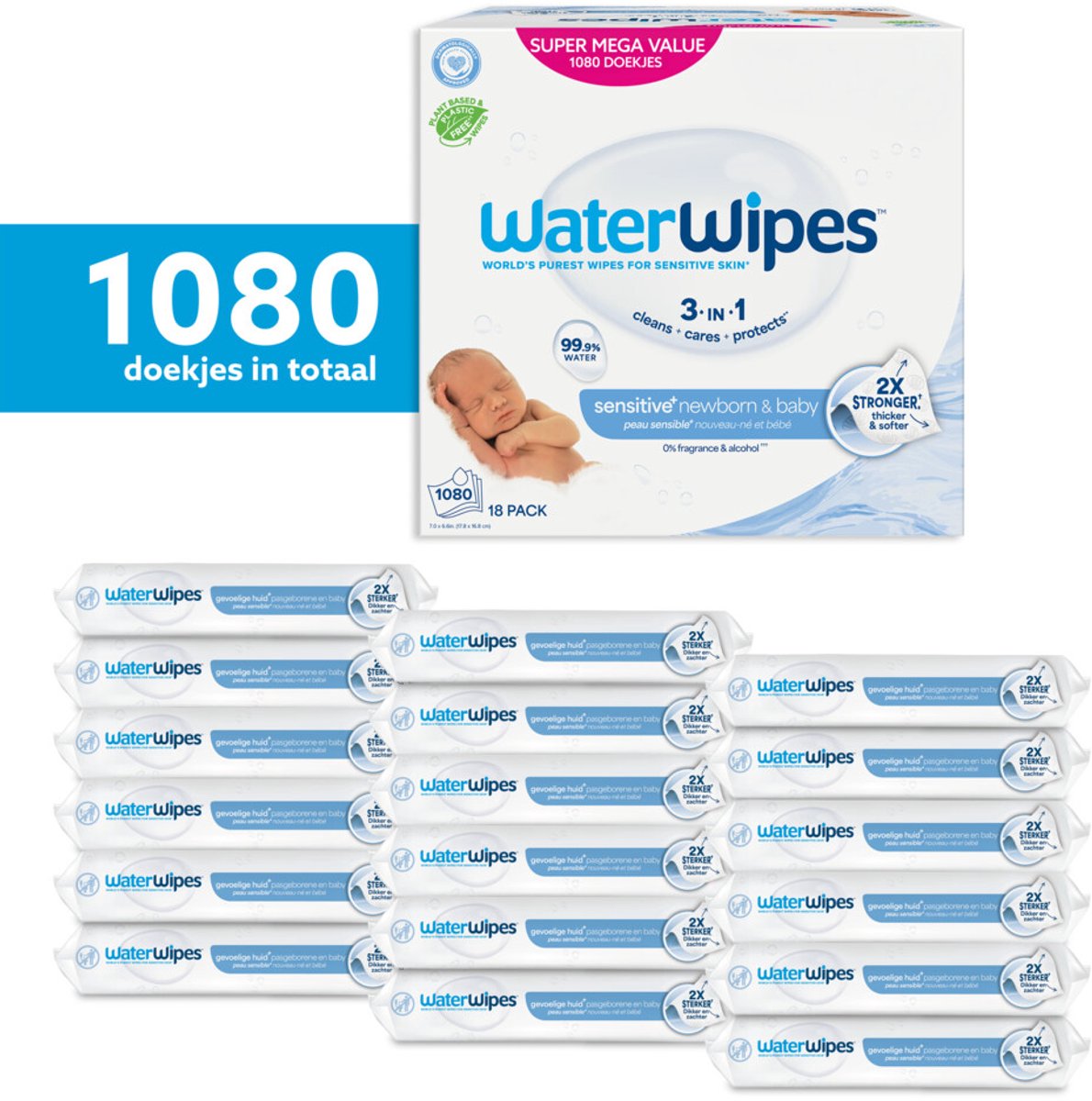 Bol.com WaterWipes Billendoekjes Bio - 18 x 60 stuks - 1080 Doekjes aanbieding