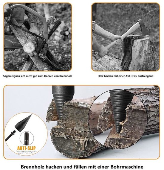Conische houtkloofbeitel, 32 mm houtkloofbeitel, geschikt voor elektrische boormachines, houtkloofbeitel, houtkloofboor met 3 handgrepen. van Merkloos	 — afbeelding 4