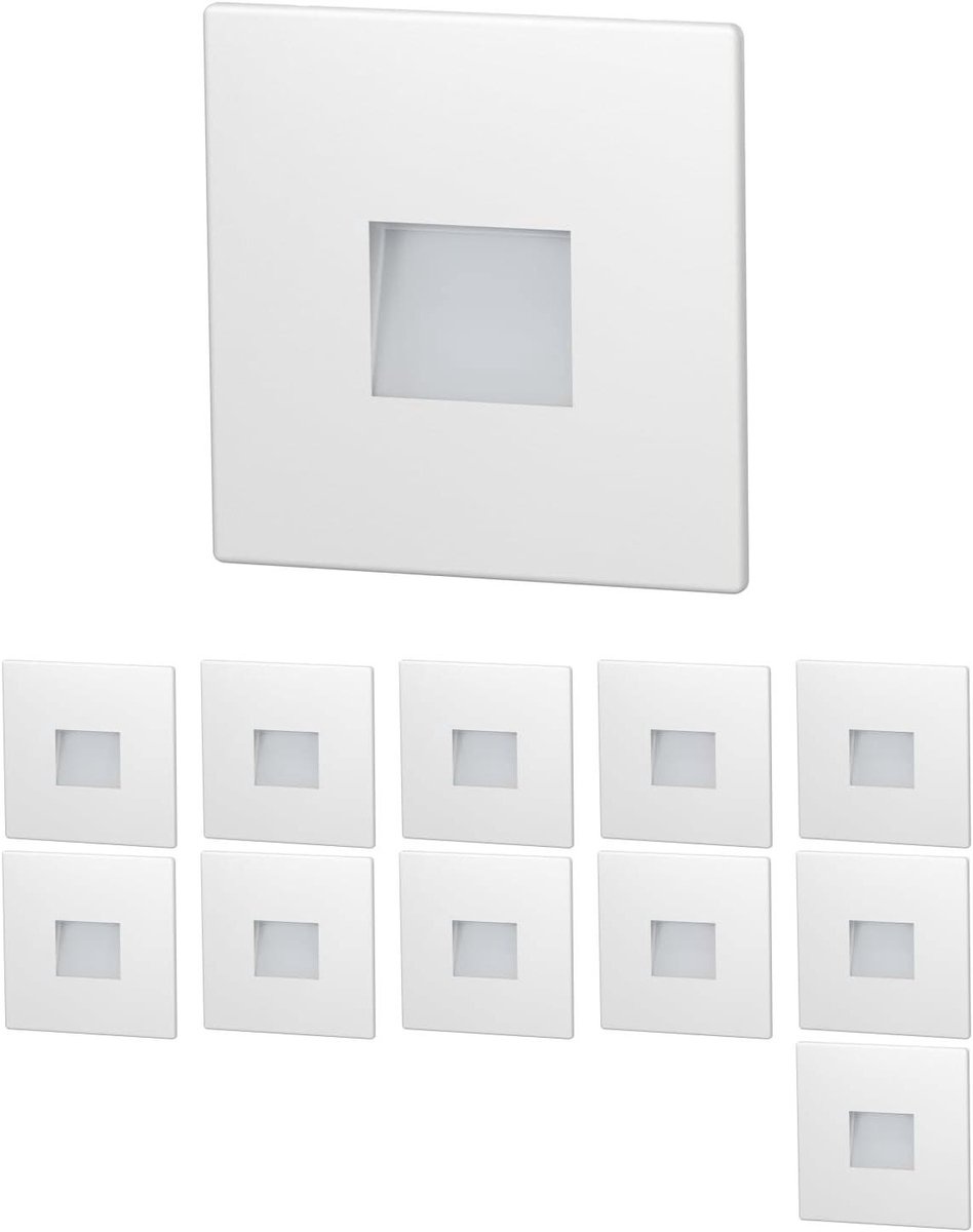 LED Traplamp - Wandlamp Inbouw - Oriëntatieverlichting - Roestvrijstalen Behuizing - 85 x 85mm - Wit