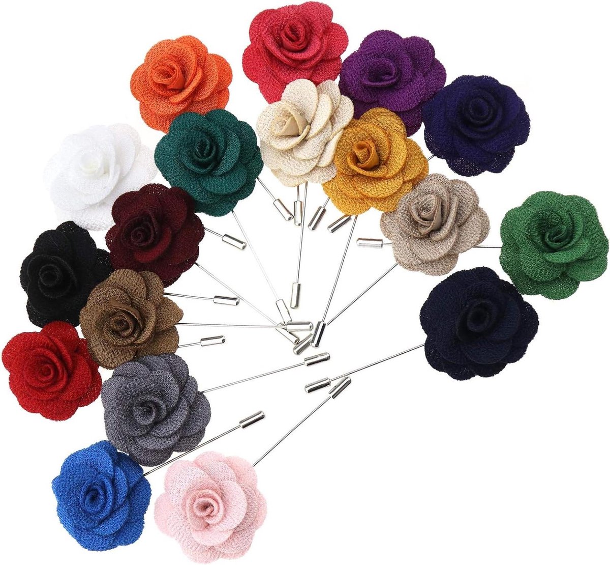 Bloemen Speldjes - Stoffen Corsages - Outfit Completeren - 18 Verschillende Kleuren - Set van 18 - Assorti