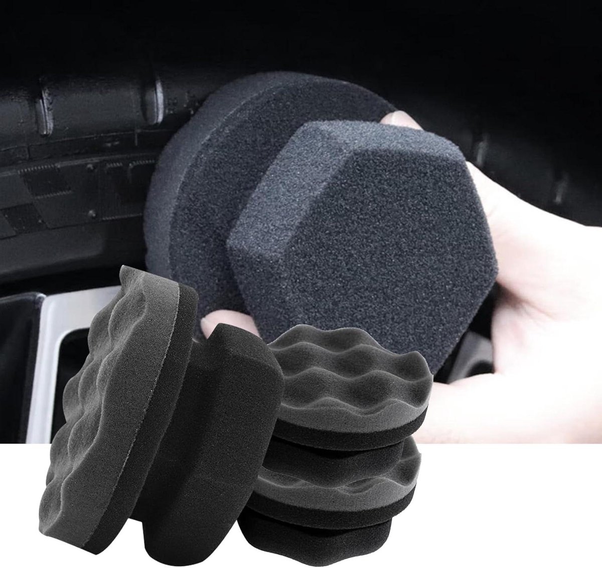 Autoband Waxspons - Wax Spons - Banden Waxen - Golvend Patroon - 3 Stuks - Grijs