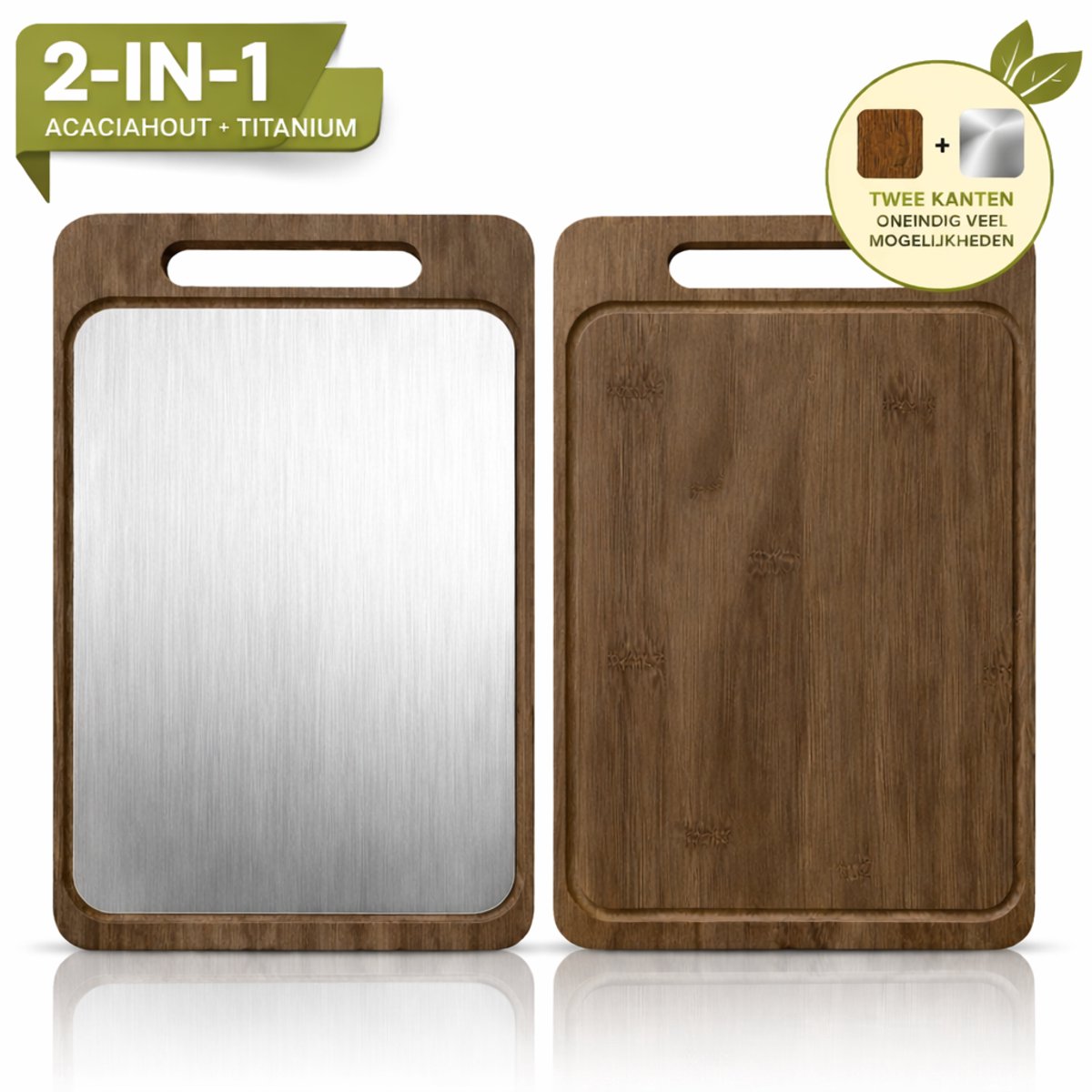 Houten Snijplank Acacia Dubbelzijdig – Met Titanium Snijvlak – 36 x 24,5 cm