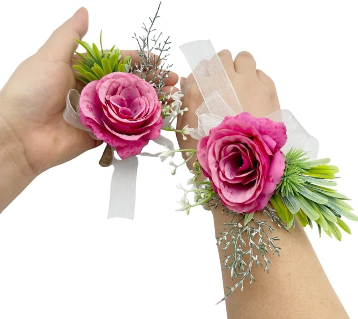 Elegante Rozen Corsage en Mannen Boutonnière Set voor Bruiloft en Prom, Handgemaakte Bloemen voor Ceremonie en Feestdecoratie