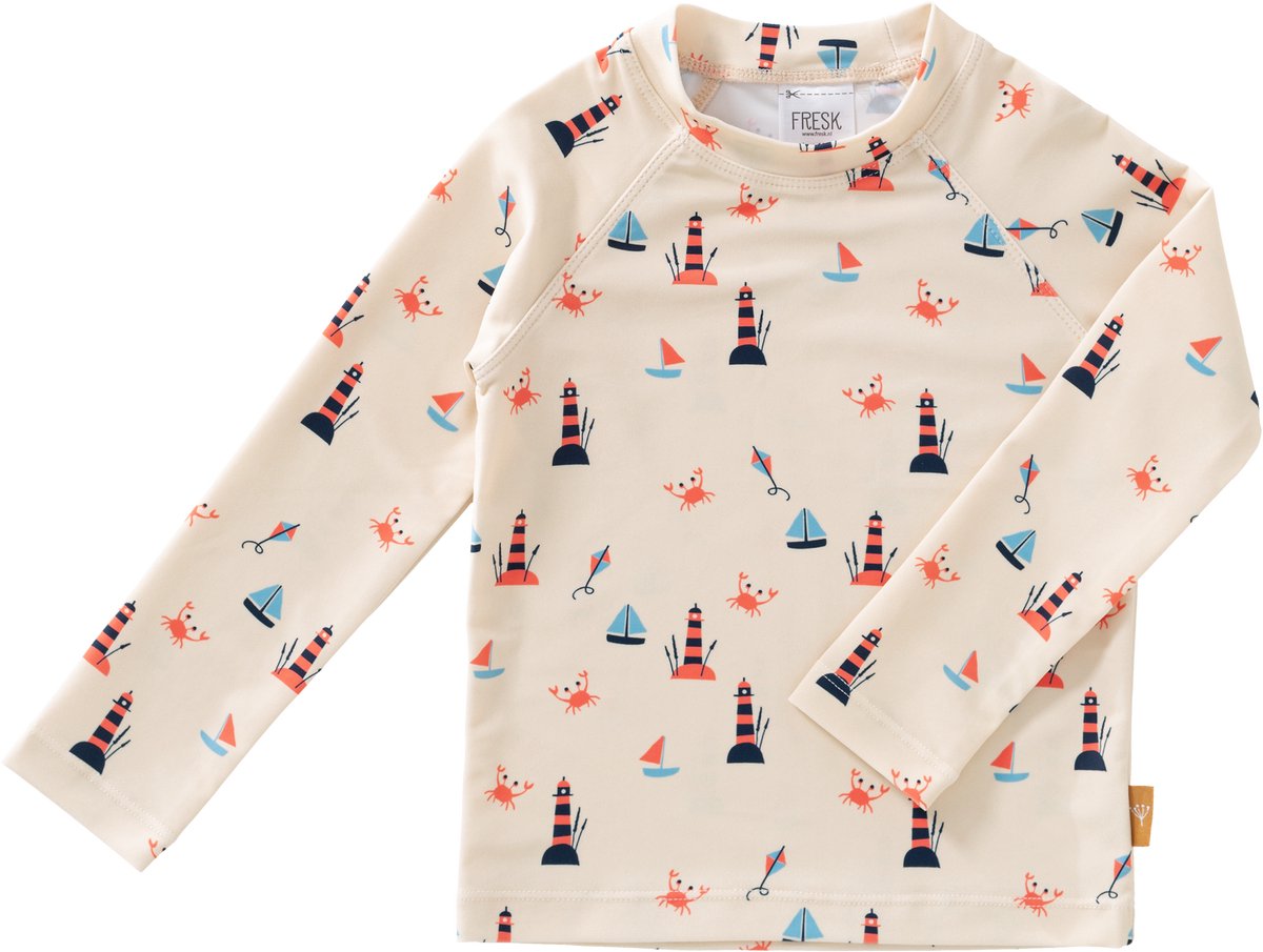 Fresk Zwemshirt 98 - Sneldrogende Zwemkleding voor Kinderen - UPF 50 - Zwemshirt voor Jongens - Zwempak met Lange Mouwen - Creme - Lighthouse