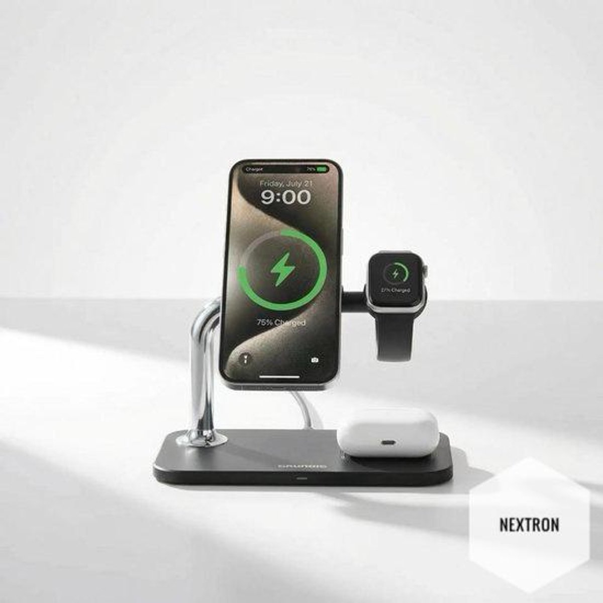 Nextron - dockstation 3-in-1 draadloze oplader draadloze oplader 3-in-1 fast charger 30% gerecycled materiaal