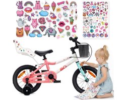 Sun Baby Kinderfiets 14 Inch LOOFI, Fiets voor Meisje 3-5 Jaar, Max 50 kg - lichtgewicht 6.6 kg, aluminium frame, met poppenzitje, zijwieltjes, mandje, bel, stickers - Wit-Roze-Mint