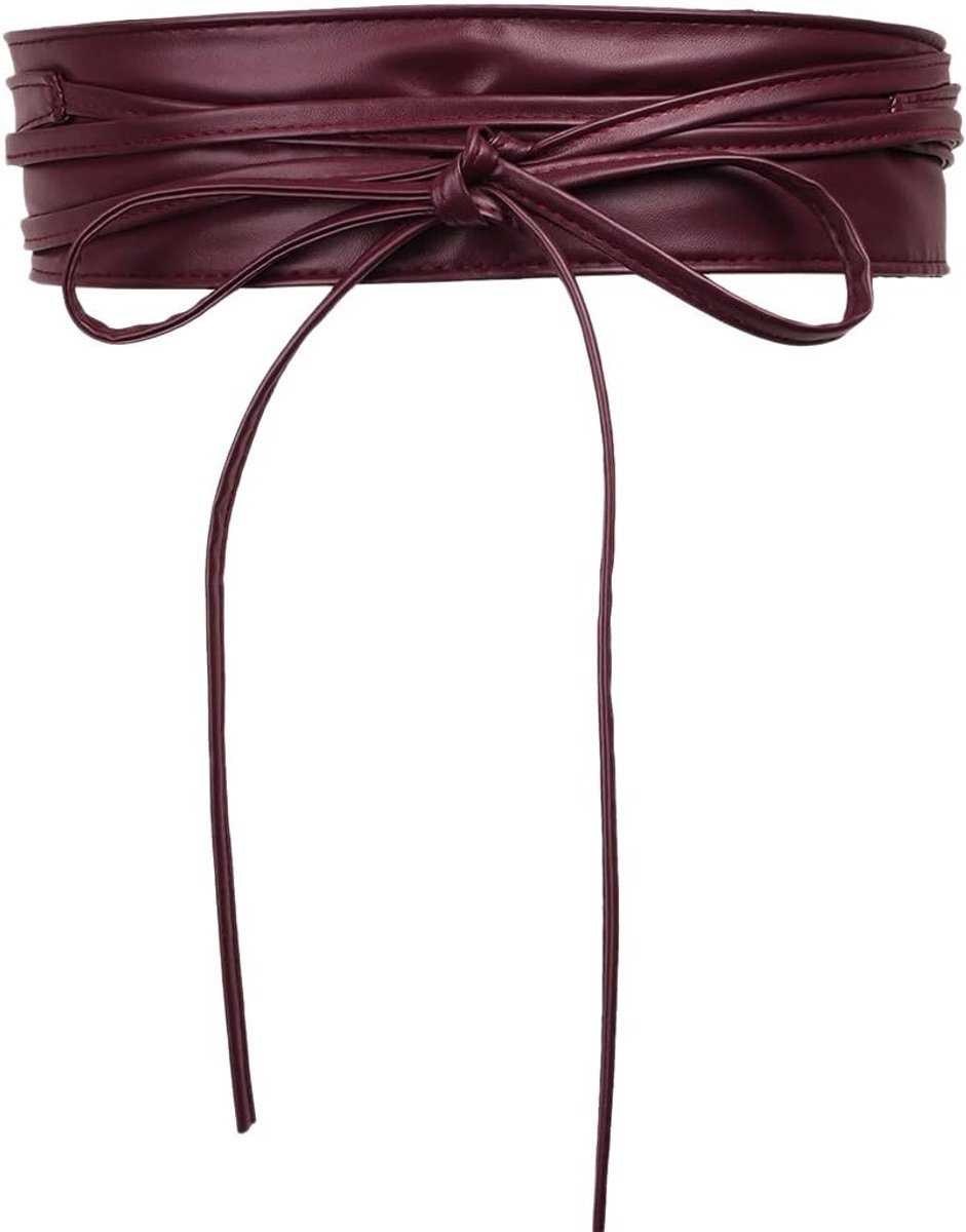 Leren Tailleband voor Dames en Meisjes, Brede Obi Ceintuur voor Feestjes, Bruiloften en Ceremonies, Taille 60-90 cm, Wijnrood