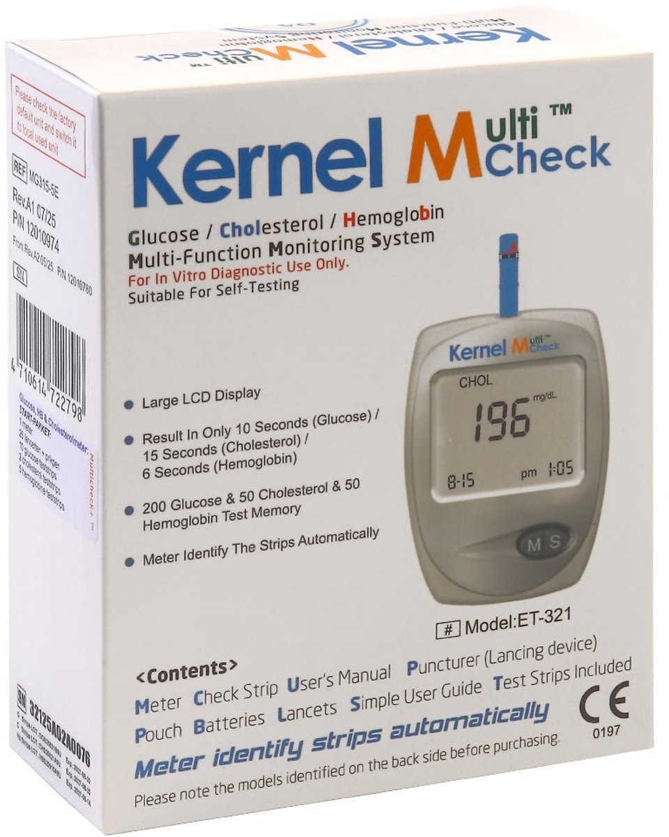 Beste Cholesterolmeters 2026 Multicheck 3HB startpakket met hemoglobinestrips